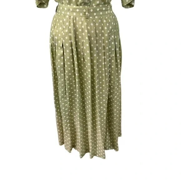 Vintage Rayon Skirt Set Polka Dot Sage Midi Tea Dress Cottagecore 12 - Picture 3 of 10